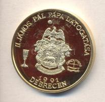 Bognár György (1944-) 1991. "II.János Pál pápa látogatása - Debrecen" aranyozott emlékérem (42,5mm) T:PP