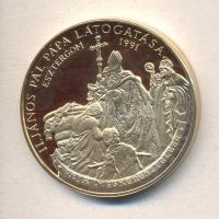 Bognár György (1944-) 1991. "II.János Pál pápa látogatása - Esztergom" aranyozott emlékérem (42,5mm) T:PP