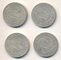 Ausztria 1961-68. 5Sch Ag (4x) T:2- Austria 1961-68. 5 Schilling Ag (4x) C:VF