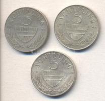 Ausztria 1960-65. 5Sch Ag (3x) T:2,2- Austria 1960-65. 5 Schilling Ag (3x) C:XF,VF