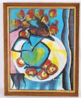 Bazsonyi jelzéssel: Csendélet. Olaj, karton, törött üveggel keretben, 45×55 cm