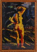 Márffi Ödön jelzéssel: Női akt háttal. Olaj, farost, üvegezett keretben, 50x37cm
