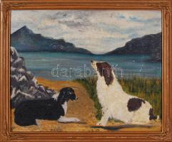 Biai jelzéssel: Kutyák a parton. Olaj, farost, igényes, szép keretben, 46x57cm