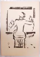 Molnár C. Pál (1894-1981): Telefonos kisasszony, kis szériás ofszet-karton, jelzett, 21x29 cm