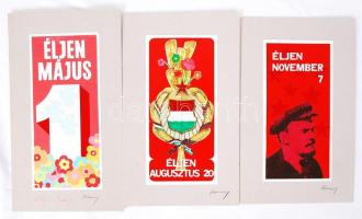 Olvashatatlan jelzéssel: 2 db szocialista ünnepek és aug.20, kollázs, papír, kartonra ragasztva 28×16 cm