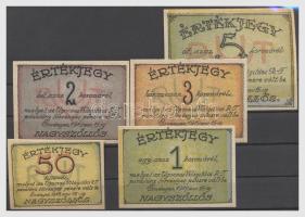 Nagyszőllős 1919. "Ugocsai Világítási Rt." értékjegy 50f, 1K, 2K, 3K, 5K T:I