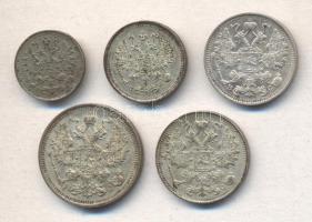 Oroszország 1900. 5k Ag + 1914. 15k Ag + 1916. 10k Ag + 15k Ag + 20k Ag T:2,2-
Russia 1900. 5 kopeks...