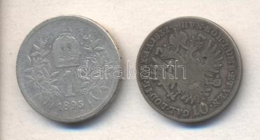 Ausztria 1832. 10Kr Ag "Ferenc" + 1895. 1K Ag T:3 Austria 1832. 10 Kreuzer Ag "Franz" + 1895. 1 Corona Ag C:F
