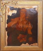 Hatalmas antik keret igényesen díszítve, külső méret: 118×95 cm, belső méret: 95×71 cm apró hibákkal , sérült Blaha Lujza olajnyomattal.