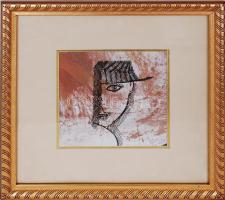 Olvashatatlan jelzéssel: Női arc, színezett nyomat, papír, üvegezett szép keretben, 32×32 cm
