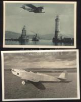 5 db régi, használatlan repülőgépes motívumlap, látható két Klemm 25 monoplán gép, egy Klemm 26 oktató és sport gép, egy Dornier Delphin egymotoros hidroplán, valamint egy zeppelin