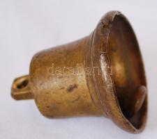 Réz antik csengő, m: 7 cm, viseltes állapotban