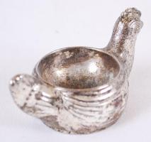 Tyúk formájú tojástartó, öntött fém, h:9 cm, m:4 cm