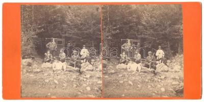 cca 1880 Vadászok sztereófotó / Hunters stereo picture 18x9 cm