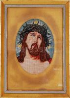 Jézust ábrázoló gobelin kép, üvegezett keretben 36×27 cm