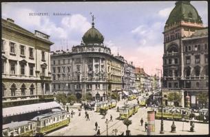 Budapest VII. Rákóczi út, EMKE Kávéház, Takarékpénztár, villamosok