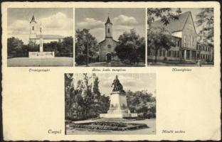 Budapest XXI. Csepel országzászló, katolikus templom, községháza, Hősök szobra (EK)