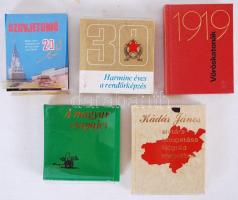 5 darab minikönyv: A magyar csapajev, Harminc éves a rendőrképzés, Szovjetunó, 1919 Vöröskatonák, Kádár János látogatása Nógrád megyében