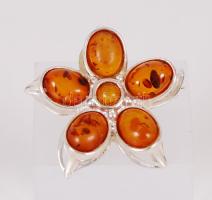 Ezüst (Ag) kitűző borostyánokkal díszítve /  Silver brooch with ambers, br: 5,55gr