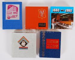 5 darab minikönyv: MTI 1880-1980, Szabolcsi cipő gyár, Tipográfia, Kaposvári nyomdái, Negyed század