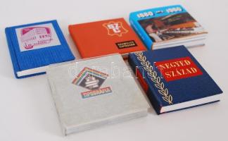 5 darab minikönyv: MTI 1880-1980, Szabolcsi cipő gyár, Tipográfia, Kaposvári nyomdái, Negyed század