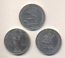 NSZK 1974. 3db klf Futball VB fém emlékérem T:2
GFR 1974. Football World Cup 3 different metal medal...