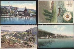 16 db háború előtti, egy kivételével használatlan külföldi városképes lap, köztük egy, a művész Fritz Lach szignójával ellátott, valamint egy Divald Károly lap