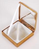 Mini porcelán betétes réz púderos dobozka, tükrös belül, jó állapotban, 4×4 cm
