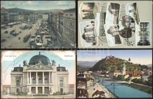 9 db régi, ausztriai, grazi és linzi városképes lap