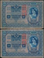 1902. 1000K (2x) "Deutschösterreich" felülnyomással és egymás utáni sorszámmal T:III
