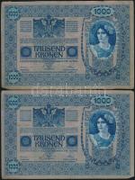 1902. 1000K (2x) "Deutschösterreich" felülnyomással és egymás utáni sorszámmal T:III