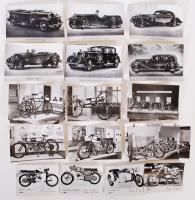 47db fekete-fehér fotó régi autó- és motorkerékpár modellek képeivel