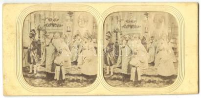 cca 1880 Ausztria: Egyházi szertartás, püspökkel sztereókép / Austria religious ceremony with bishop