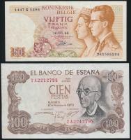 Belgium 1966. 50Fr T:II- + Spanyolország 1970. 100P T:II Belgium 1966. 50 Francs C:VF + Spain 1970. 100 Pesetas C:XF