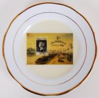 Porcelán dísztányér, jelzett, hibátlan, matricás, d:17 cm, 1990 Black Penny emlékív képével