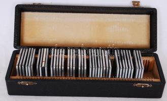 cca 1940 39db színes diapozitív korabeli tárolódobozban, főleg természeti képekkel /  Color diapositives with nature themes in contemporary storage box