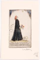 Vadász Endre (1901-1944): "A sebet, melyet a halál ütött, csak a halál gyógyíthatja meg", gyászkártya, színezett rézmetszet, 9x13,5cm