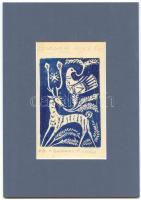 M. Makkai Piroska (1910-1998): Linómetszet, jelzett, dedikált. 8x14 cm paszpartuban