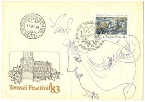 1983 Szász Endre (1926-2003): Tavaszi Fesztivál FDC, rajta a tervező Szász Endre tollrajzával, jelzett
