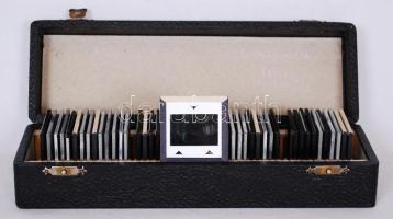 cca 1940 47db színes diapozitív korabeli tárolódobozban budapesti és bécsi városképekkel, családi és természeti felvételekkel /  Color diapositives with various themes in contemporary storage box