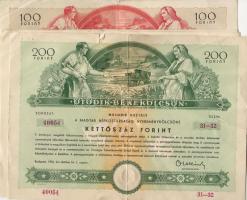 Ötödik Békekölcsön 1954. II. osztály 200Ft (3x) egymás utáni sorozatszámmal + V. osztály 100Ft