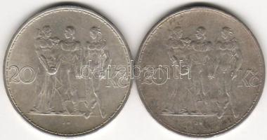 Csehszlovákia 1932-33. 20K (2x) emlékpénz ezüst T:2