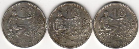 Csehszlovákia 1930-31-32. 10K (3x) ezüst T:2