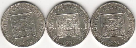 Csehszlovákia 1930-31-32. 10K (3x) ezüst T:2