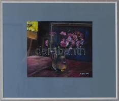 Andráskó István (1930-): Szegfűk. Pasztell, karton, jelzett, üvegezett keretben, 52×63 cm