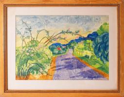 Cságoly Erzsébet (1929-1992): Vadrózsabokor. Akvarell, papír-karton, jelzett, üvegezett keretben, 53×67 cm