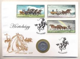 1968. 1Ft "Hortobágy" érmés bélyeges boríték alkalmi bélyegzővel és 3 bélyeggel T:2-