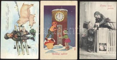 3 db régi újévi üdvözlőlap Gyulai és MR szignóval