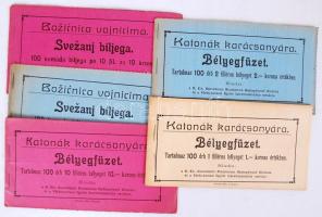 1915 Katonák Karácsonyára, komplett 100db-os bélyegfüzetek (3db magyar: 1, 2, 10 f; 2db horvát: 1, 10 f)