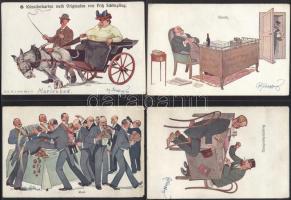 8 db művészlap hivatali élet, szórakozás témában, valamint Mariánské Láznevel kapcsolatban, pinx. Schönpflug (non pc)
